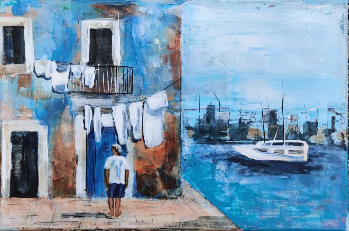 Die Wäsche im Schatten des Hauses